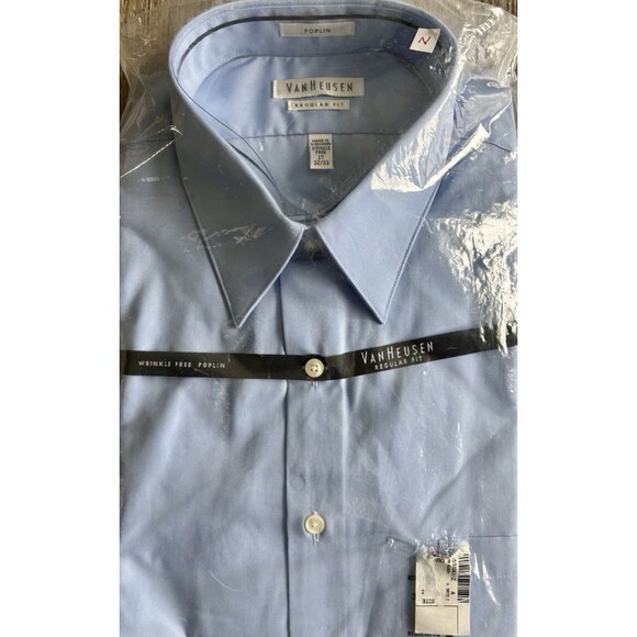 Van Heusen Cameo Blue Poplin Button-Down Long Sleeve Dress Shirt Men’s Size 17 - Picture 1 of 7